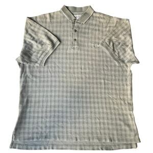 IZOD Men’s Short Sleeve Collared Polo Shirt size L, Green Check, Thick Fabric